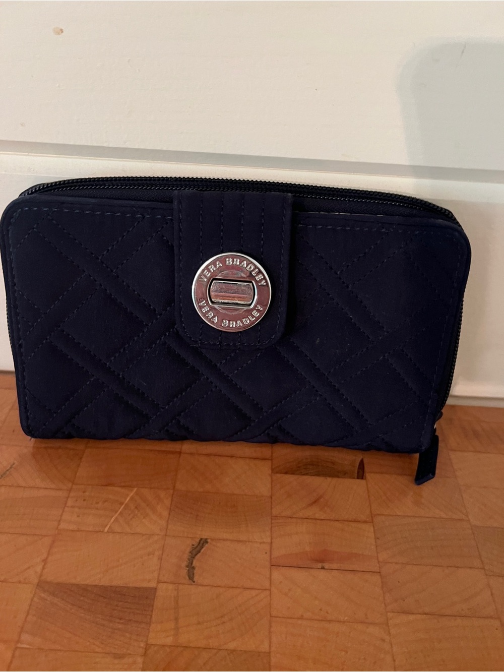 Vera Bradley Quilted Zip Wallet - Navy Blue with Silver Hardware